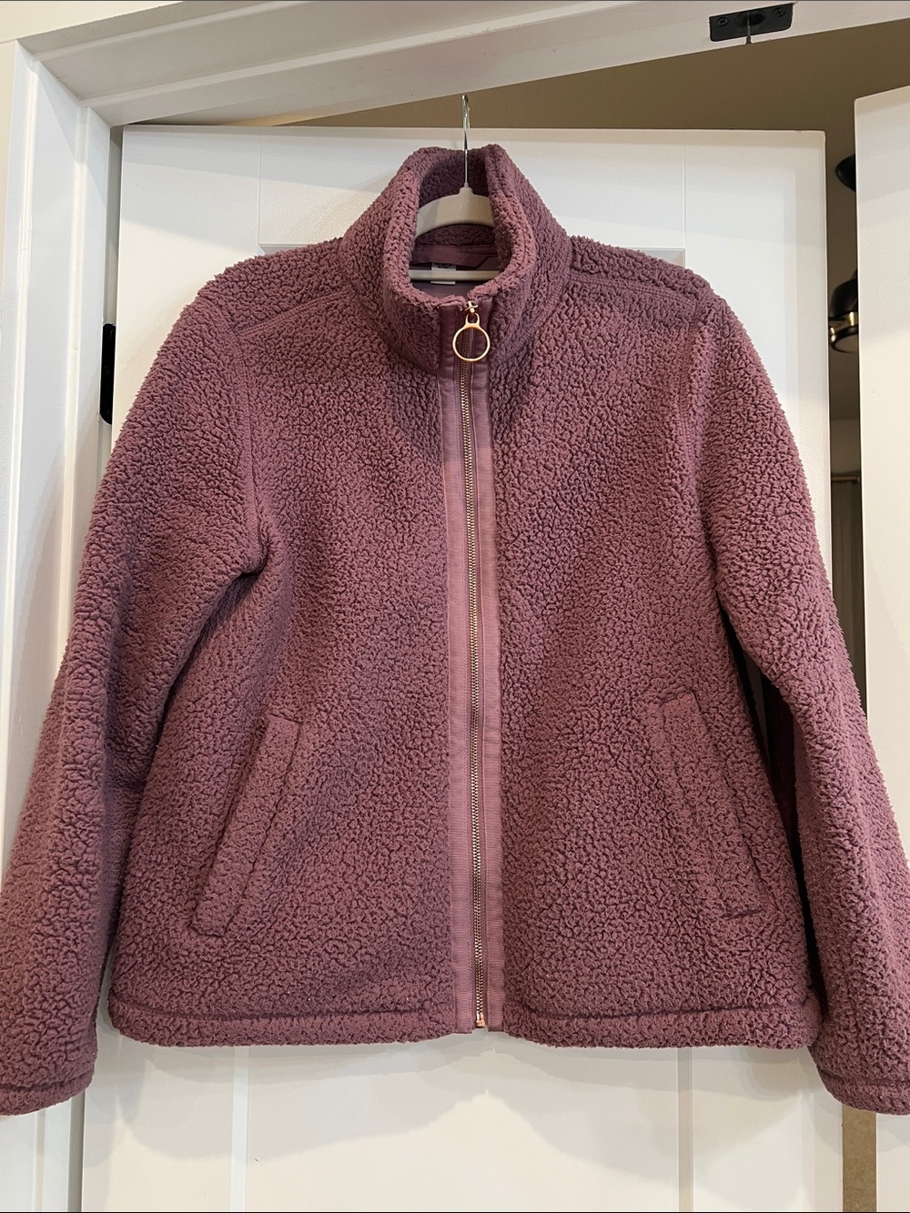Old Navy Ring-Zip Teddy Jacket in Dusty Mauve